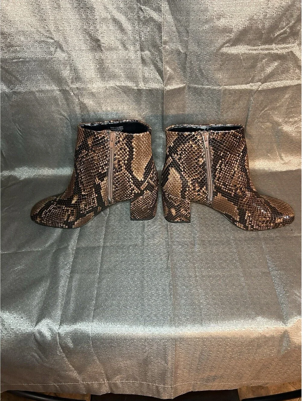 Aldo Brown Snakeskin Boots Size 8.5 Block Heel Zipper Rounded Toe Excellent